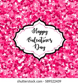 Glitter texture hand painted pink heart seamless pattern. Vector abstract illustration. Design romantic card for valentine s day. Metallic wallpaper.