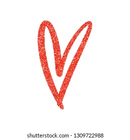 Glitter texture red heart outline symbol. Picture, label, print, postcard and other, element for design. Isolated