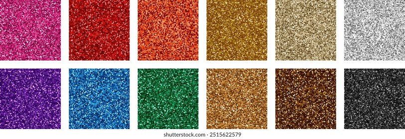 Glitter texture set. Seamless colorful glitter pattern collection