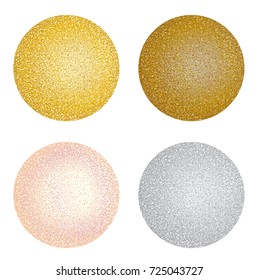 Glitter textures, Gold, Pink, Silver metallic shine circle backgrounds. Abstract Fashion shimmer set. Vector.