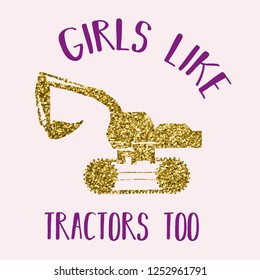 glitter tractor girl text tee illustration art vector 