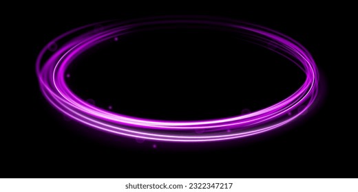 Glitter trail effect. Luminous round wave with light effect. Pink sparkle lines on transparent background.