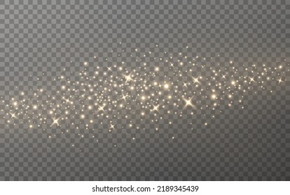 Glitter trail with gold stars. Shining particles and sparks. Glowing wave with bright dust. Flying golden path with stardust. Christmas decoration. Vector illustration.