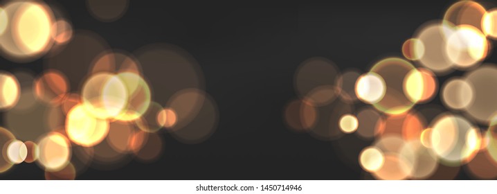 Glitter vector background luxury design. Black golden sparkling bokeh and gold confetti. Elegant festive decoration, gift card template