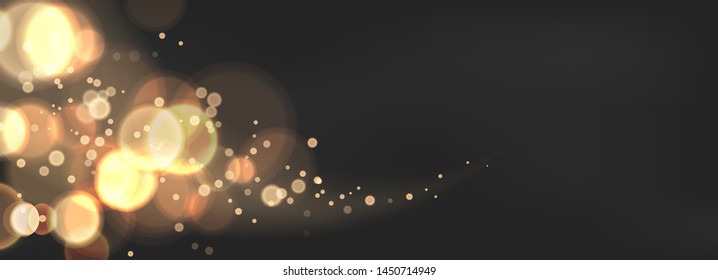 Glitter vector background luxury design. Black golden sparkling bokeh and gold confetti. Elegant festive decoration, gift card template