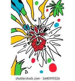 Glitter, Vector hand drawn floral bouquet. Colorful isolated different leaves and flowers. Design for T-shirt, textile and prints.
