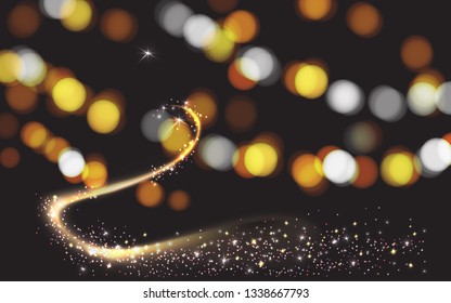 glitter vintage lights background. dark gold and black. defocused.