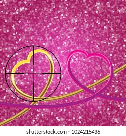 Glitter vintage lights background. light silver, and pink. Gefocused. Perfect 3d gold and pink hearts. Heart At Gunpoint