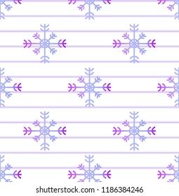 glitter violet snowflakes pattern on striped light blue and white background in cartoon style