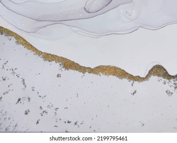 Glitter Water Color Marble. Elegant Light Pattern. Gold Alcohol Ink Watercolor. Gold Abstract Background. Modern Vector Template. Grey Alcohol Ink Vector. Gold Ink Paint. Grey Marble Art Watercolor.