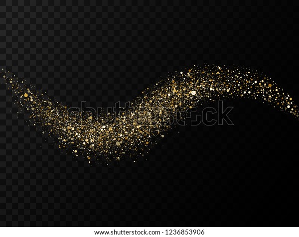 透明な背景に輝く波 金のきらきら輝く輝きの軌跡 魔法の星塵 紙吹雪できらめく キラキラ輝く彗星の尾 高級なコスメティックデザイン カーブを輝かせる ベクターイラスト のベクター画像素材 ロイヤリティフリー