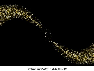 The Glitter wave with Sparkles magic pieces of golds. Diagonal curve path from one corner of the image to the opposite.
