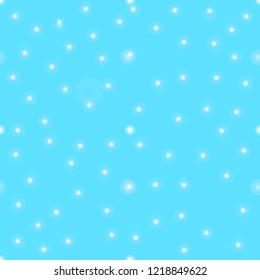 Glitter white circles on blue background seamless. Bokeh effect pattern, vector illustration. eps 10