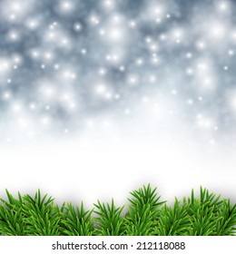 Un fondo abstracto de invierno brillante. Ilustración navideña con copos de nieve y destellos. Vector. 