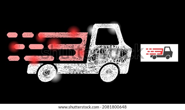 Glitter wire\
frame delivery car chassi with light spots on a black background.\
Light vector mesh created from delivery car chassi glyph, with\
irregular mesh and light\
spots.