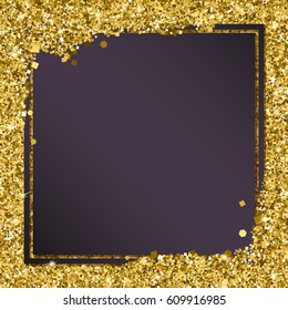 Glittering background with dark banner and place for your message. Modern, gold template for VIP card, exclusive gift certificates, luxury voucher, presentation for shop.