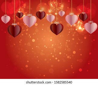 glittering background with heart ornaments