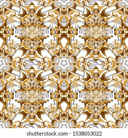 Glittering background illustration on backdrop. Vector seamless golden Christmas ornament pattern.