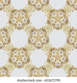 Glittering background illustration on gray backdrop. Vector seamless golden Christmas ornament pattern.