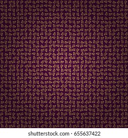 Glittering background illustration on purple backdrop. Vector seamless golden Christmas ornament pattern.