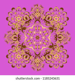 Glittering background illustration on violet backdrop. Vector seamless golden Christmas ornament pattern.