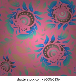 Glittering background illustration in pink, blue and beige colors. Vector seamless Christmas ornament pattern.