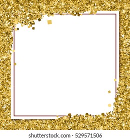 Glittering background with white banner and place for your message. Modern, gold template for VIP card, exclusive gift certificates, luxury voucher, presentation for shop.