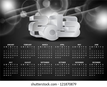glittering beautiful calendar design for new year 2013 in black and white color.