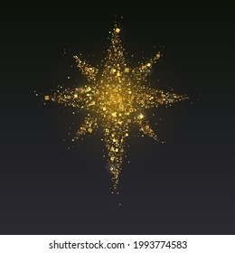 Glittering Bethlehem Star. Shimmering dust on dark background. Vector illustration.
