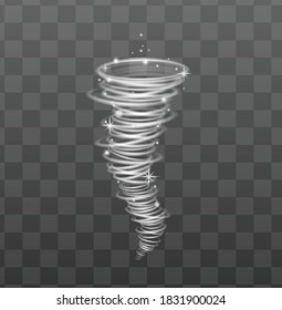 Glittering blizzard funnel or ice cold magical illumination, realistic vector illustration isolated on transparent background. Tornado flashing and glowing whirlwind.