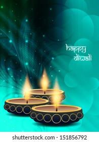 Glittering blue color religious background design for Diwali festival with beautiful lamps. vector illustration