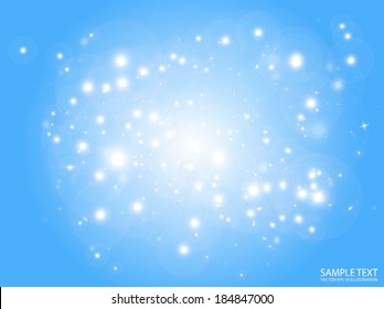 Glittering blue sky vector background flares and sparks - Vector blue shine background illustration