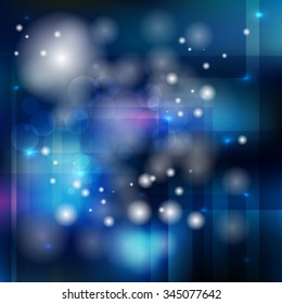 Glittering blurry blue lights abstract background. Glowing Lights for Brochures, Flyers, Posters, Greeting Cards. Vector illustration