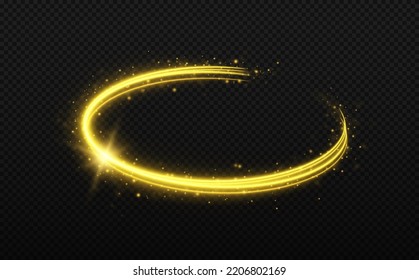 Glittering bright trail on transparent background. Confetti glittering wave. Yellow dust yellow sparks, golden stars shine with special light. Christmas light effect. 