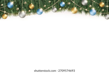 Glittering Christmas decorations and plain white background. 3d illustration.