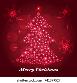 A glittering Christmas tree of shining snowflakes. Festive winter background, vector illustration