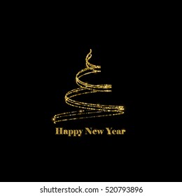 Glittering Christmas tree. Vector holiday illustration of abstract Christmas tree. Sparkling golden stream of paillettes. Holiday confetti particles. Merry Christmas and Happy New Year