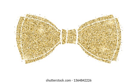 Glittering classical bow. Silhouette of bow tie from sparkling golden dust isolated on white background. Decorative symbol for invitation, weddings, greeting card