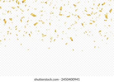 Glittering confetti on a transparent background. Gold confetti