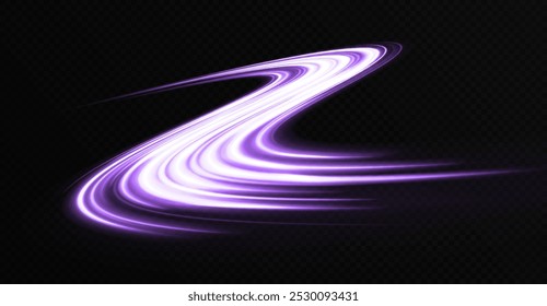 Glittering cosmic trail. Shiny wave design element with light effect. Magic motion lines on transparent background.