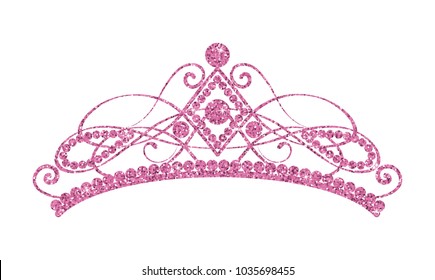 Glittering Diadem. Pink tiara isolated on white background. Vector illustration.