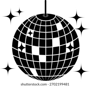 Glitzerndes Disco-Ball-Symbol. Shining Mirror Disco Ball Vektor für 70s 80s Nightclub Party.