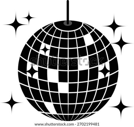 Glittering disco ball icon. Shining Mirror Disco Ball vector for 70s 80s Nightclub Party.