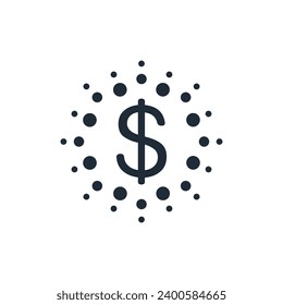 Glittering dollar. Vector linear icon illustration isolated on white background.