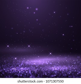Foco de polvo brillante, luz de escenario con partículas brillantes en el suelo. Vector eps10.