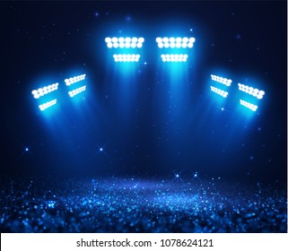 Glittering dust spotlight, stage light with shiny particles on the floor. vector eps10.