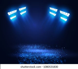 Glittering dust spotlight, stage light with shiny particles on the floor. vector eps10.