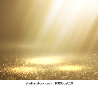 Glitzerndes Staublicht, Bühnenlicht mit glänzenden Teilchen auf dem Boden. Vektorillustration eps10.