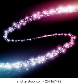 Glittering dust tail. Twinkling glitter. Glowing light effect stars bursts with sparkles