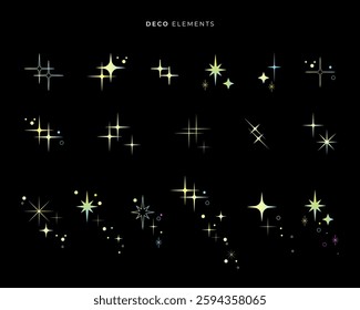 Glittering effects graphic elements. Star-shaped decoration eps